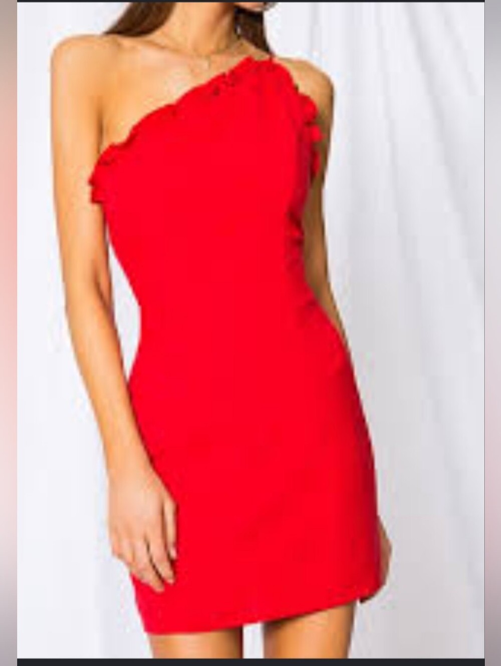 superdown Elizabeth One Shoulder Dress S Cherry Red 100% Cotton Mini Ruffle